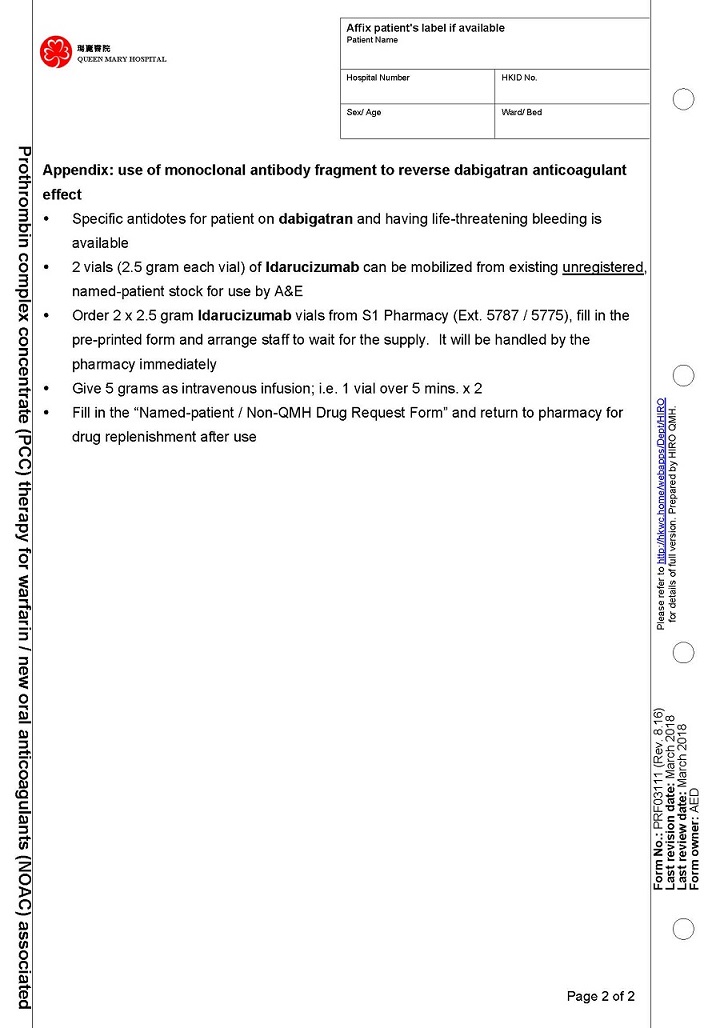 PCC Therapy for Warfarin/new NOAC pt